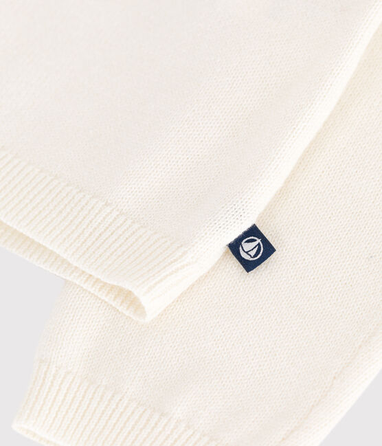 Kinder-Cardigan aus einfarbiger Wolle und Baumwolle weiss MARSHMALLOW/grau ARGENT