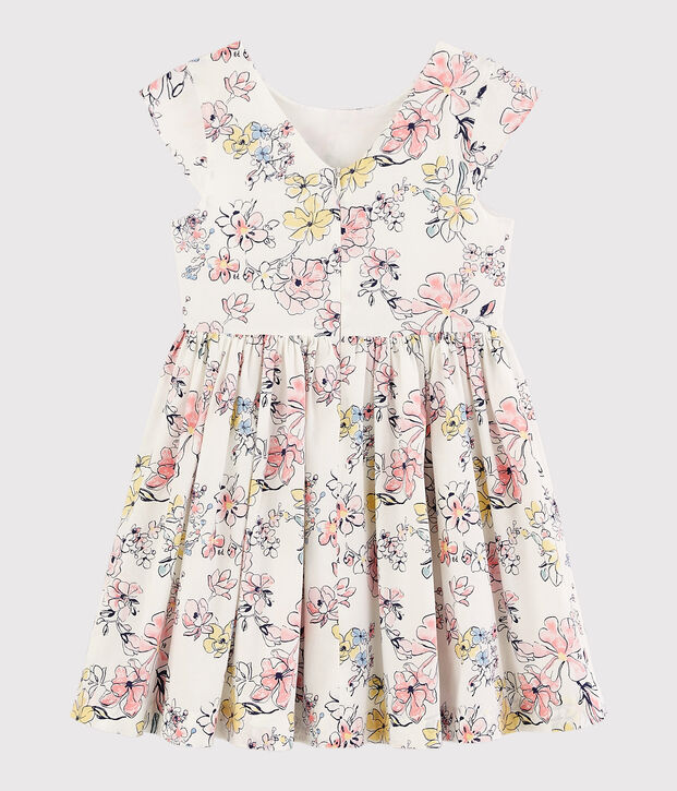 Festliches Kinderkleid aus Popeline f&uuml;r M&auml;dchen weiss/vielfarbig