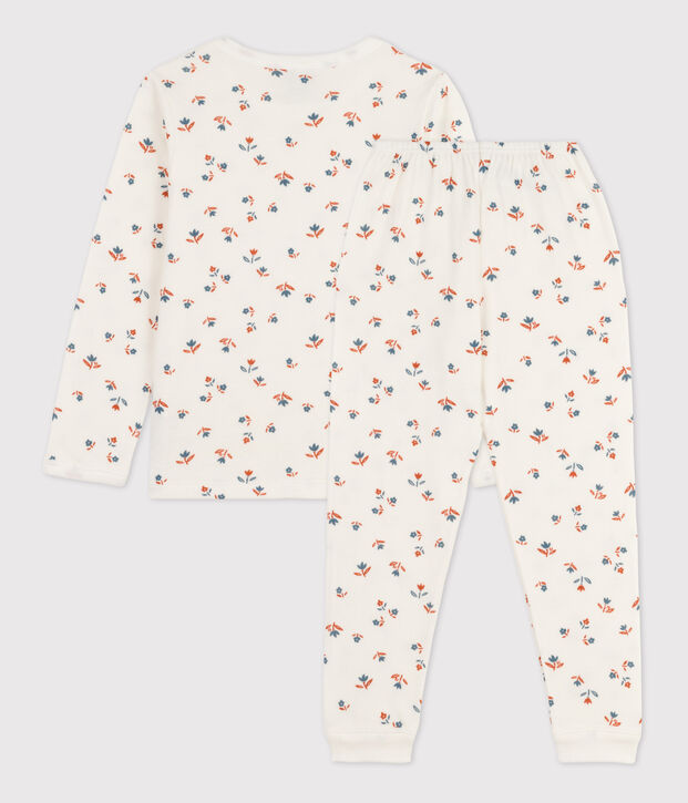 Kinderpyjama aus Doppeljersey mit Blumenmotiv f&uuml;r M&auml;dchen weiss/vielfarbig