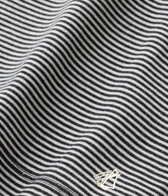 Mädchen-Langarmshirt mit Milleraies-Ringelmuster blau SMOKING/beige COQUILLE