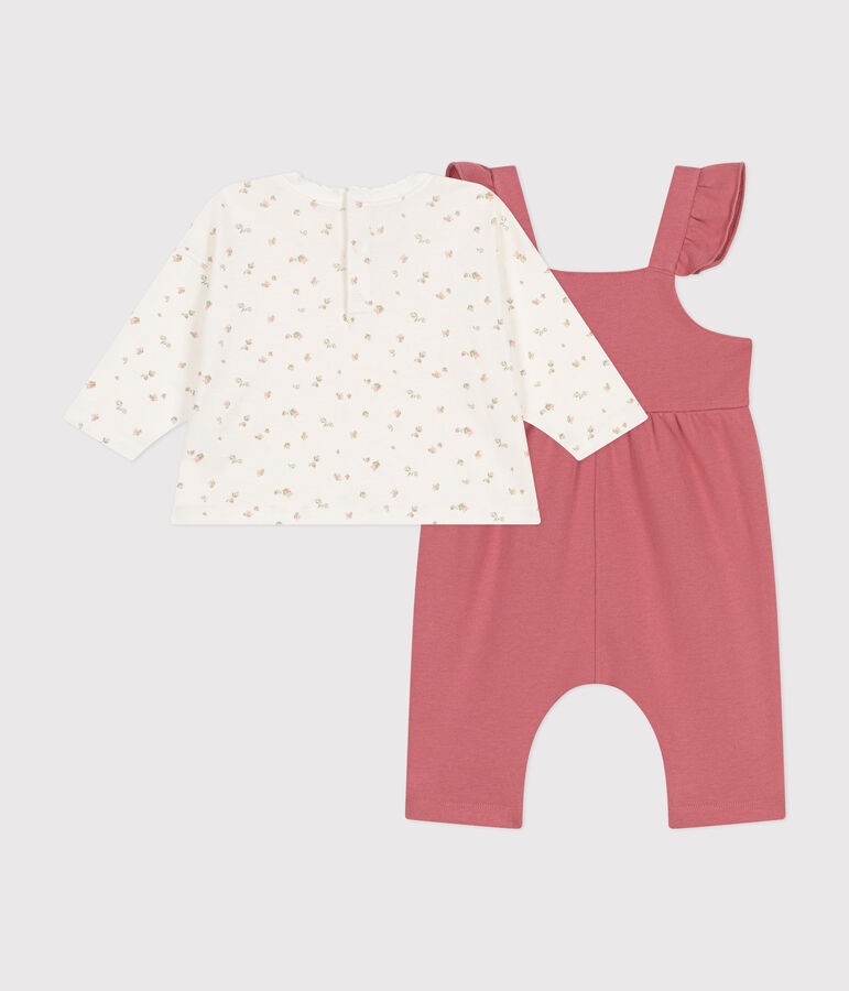 Baby-Set Latzhose aus Molton und T-Shirt aus Baumwolle rosa/vielfarbig