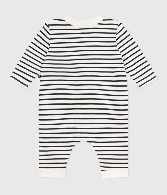 Baby-Overall mit Kragen aus Baumwolle und Matrosenstreifen weiss MARSHMALLOW/blau SMOKING
