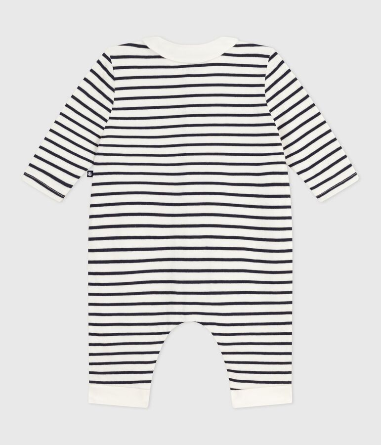 Baby-Overall mit Kragen aus Baumwolle und Matrosenstreifen weiss/blau