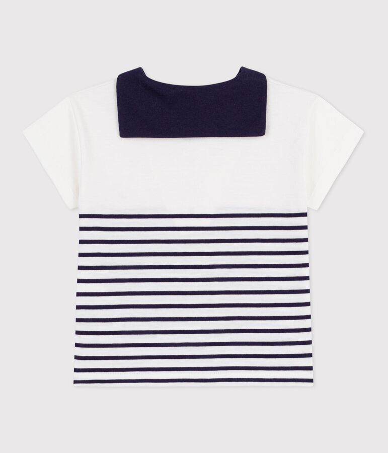Kurz&auml;rmeliges Baby-T-Shirt aus Baumwolle mit Matrosenstreifen blau MARSHMALLOW/ SOIR