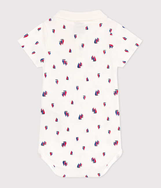 Kurzärmeliger Body aus Baumwolle mit Schiffchenmuster weiss MARSHMALLOW/weiss MULTICO