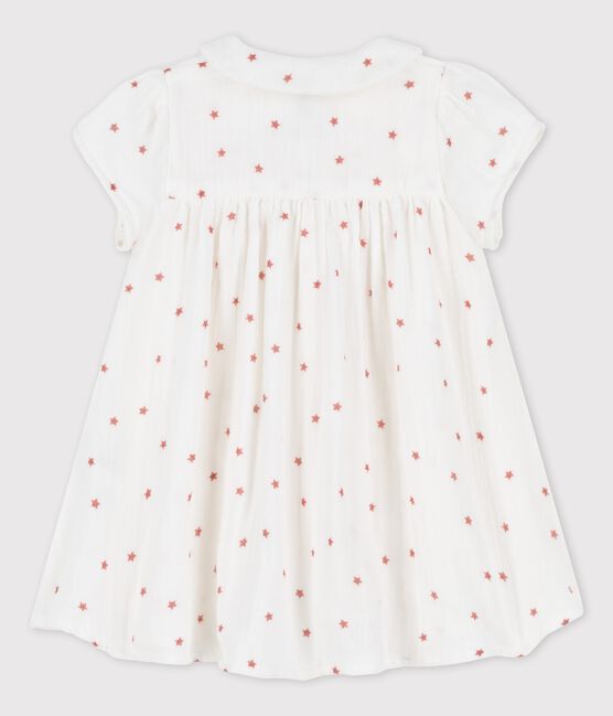 Kurzärmeliges, gestreiftes Babykleid aus Bio-Baumwollgaze weiss MARSHMALLOW/rot OMBRIE