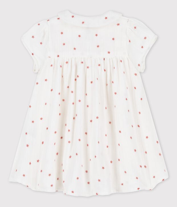Kurz&auml;rmeliges, gestreiftes Babykleid aus Bio-Baumwollgaze weiss/braun