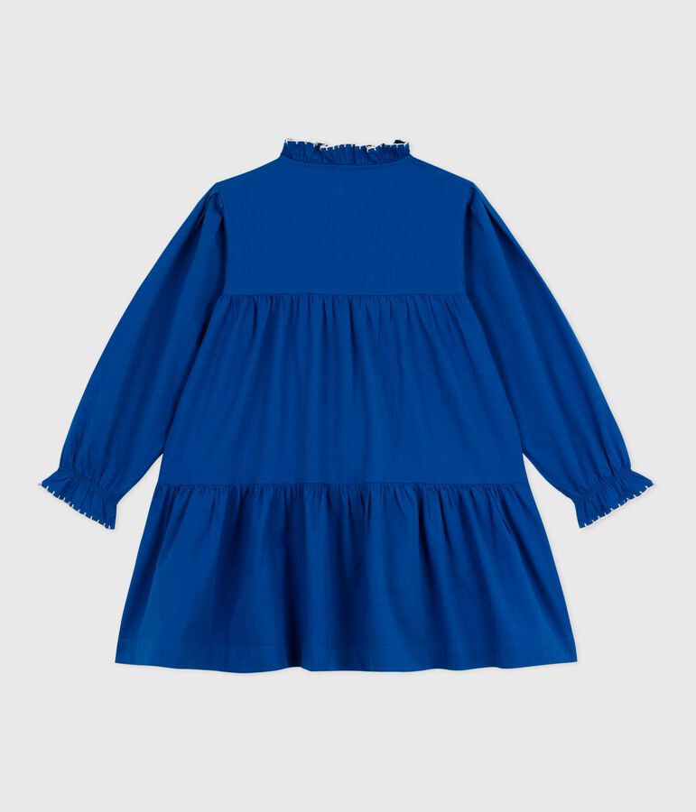 Lang&auml;rmeliges Kinder-Kleid aus einfarbiger Baumwolle blau