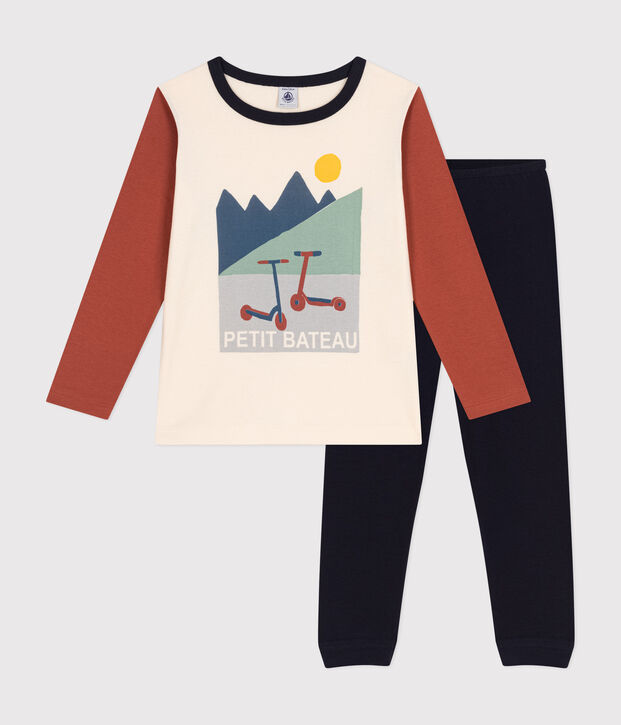 Einfarbiger Kinderpyjama mit Rollermotiv, aus Baumwolle blau/vielfarbig