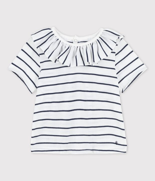 Kurz&auml;rmelige Babybluse aus gestreiftem Jersey weiss/blau
