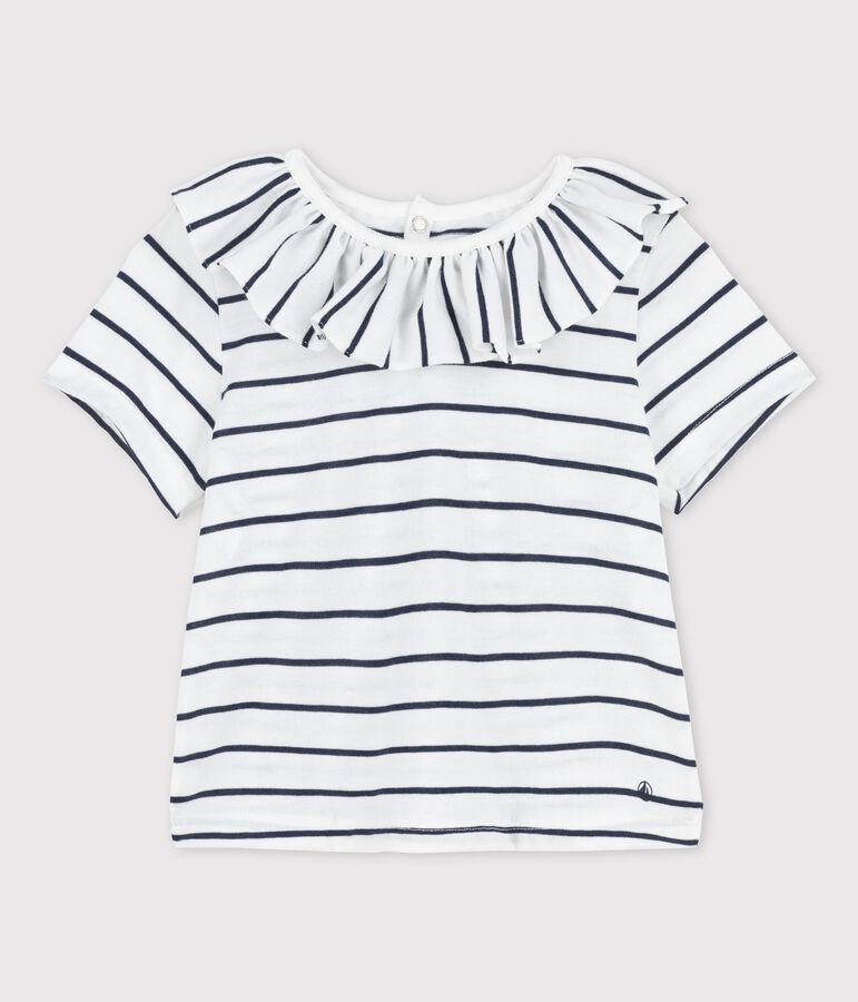 Kurz&auml;rmelige Babybluse aus gestreiftem Jersey weiss MARSHMALLOW/blau SMOKING