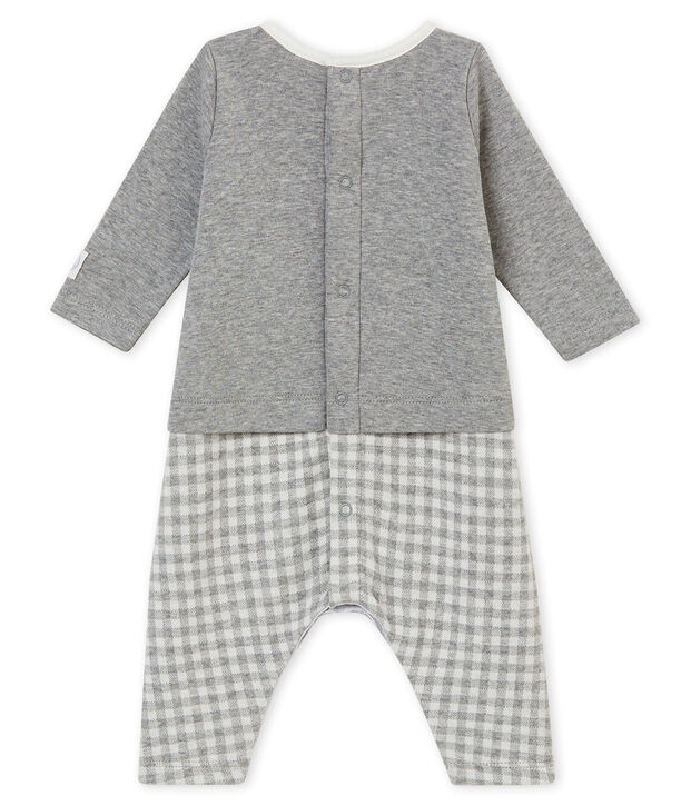 Langer Baby Jungen Overall mit Vichy-Karomuster grau/weiss