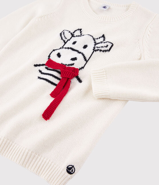 Langärmliger Strick-Pullover aus Wolle und Baumwolle weiss MARSHMALLOW/ MULTICO CN