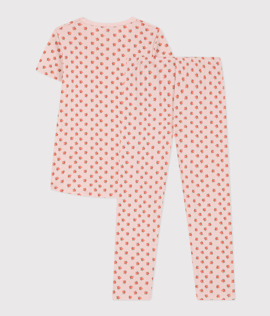 Kurzärmeliger Kinderpyjama aus Baumwolle für Mädchen rosa SALINE/weiss MULTICO