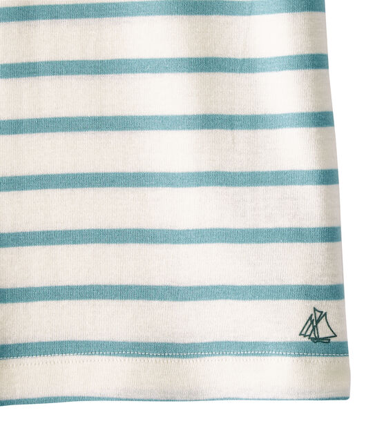 Geringeltes Mädchen-T-Shirt weiss MARSHMALLOW/blau MIMI