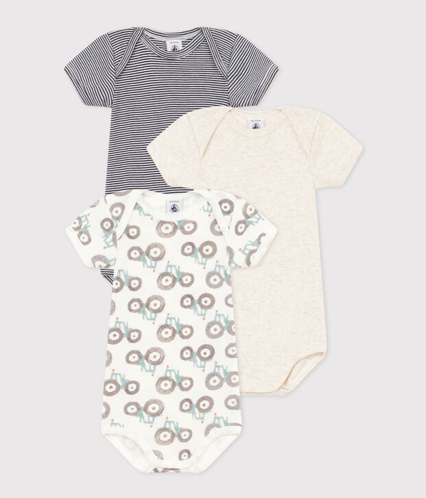 3er-Set kurz&auml;rmelige Baby-Bodys mit Treckermotiv aus Baumwolle vielfarbig