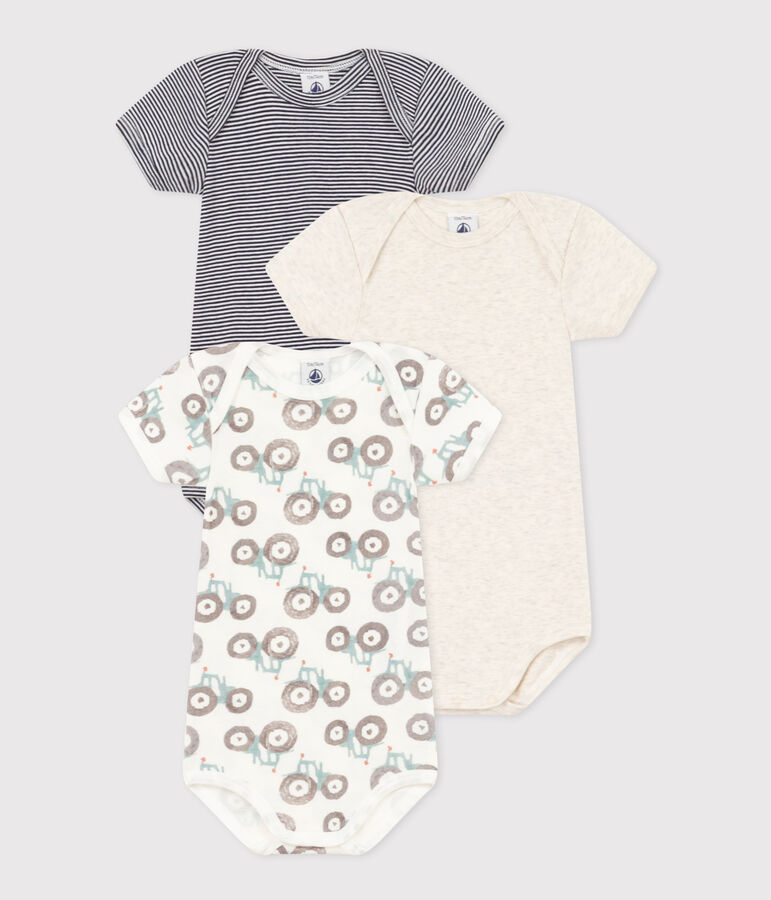 3er-Set kurz&auml;rmelige Baby-Bodys mit Treckermotiv aus Baumwolle vielfarbig