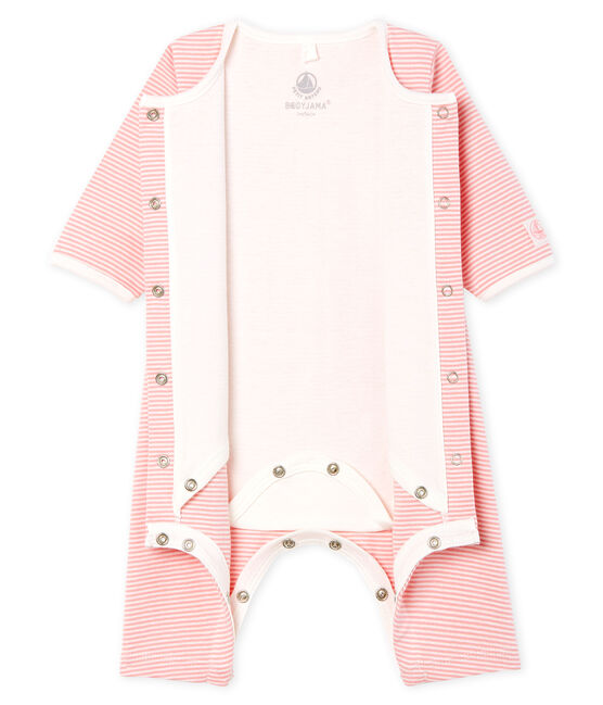 Bodyjama ohne Füße aus Rippstrick für Mädchen rosa CHARME/weiss MARSHMALLOW