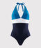 Damen-Badeanzug aus recyceltem Material blau SMOKING/weiss MULTICO