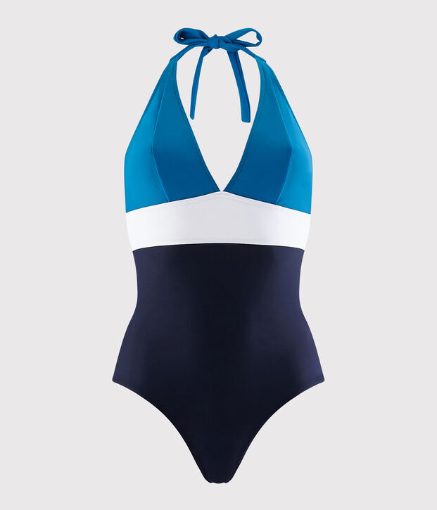 Damen-Badeanzug aus recyceltem Material blau/vielfarbig