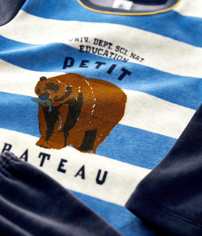 Kinderpyjama aus Nicki mit Streifen f&uuml;r Jungen blau/vielfarbig