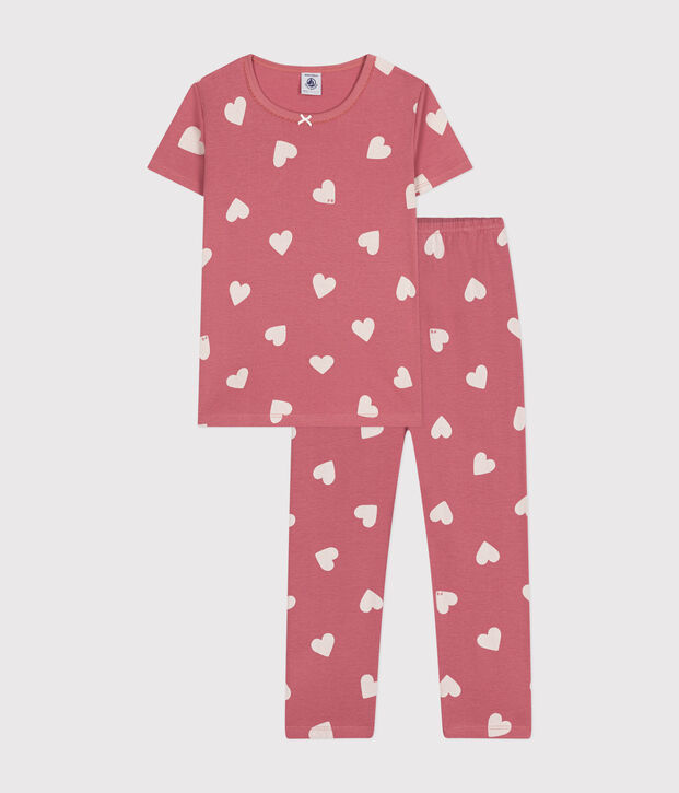 Kinder-Pyjama aus Baumwolle mit Herzmotiv rosa/naturfarben