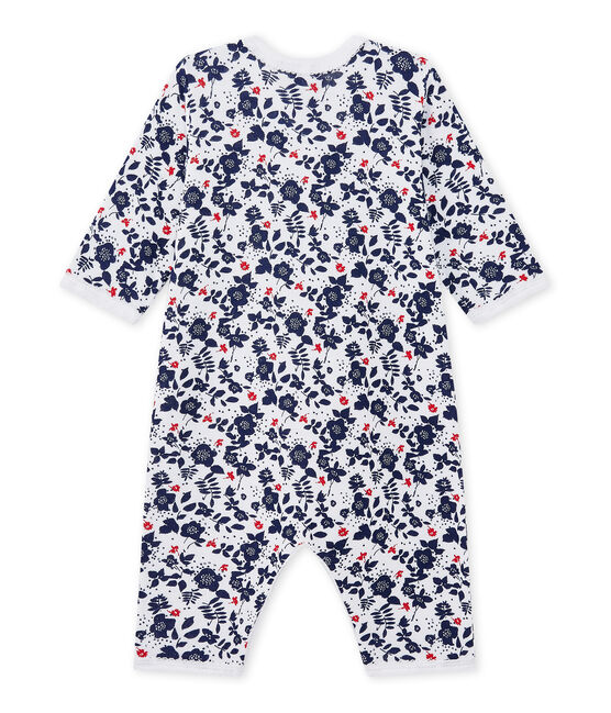 Bedruckter Baby-Mädchen-Strampler ohne Fuß aus gedoppeltem Jersey weiss ECUME/weiss MULTICO