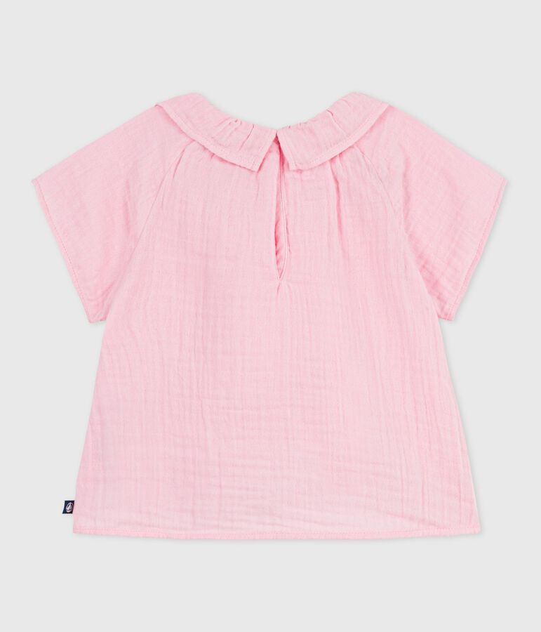 Lang&auml;rmelige Baby-Bluse aus einfarbiger Baumwolle rosa