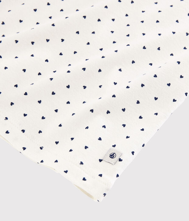 Kurzpyjama aus Baumwolle mit blauen Herzen f&uuml;r M&auml;dchen/Damen weiss/blau