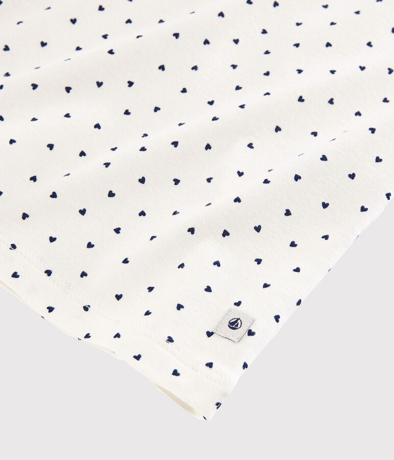 Kurzpyjama aus Baumwolle mit blauen Herzen f&uuml;r M&auml;dchen/Damen weiss/blau