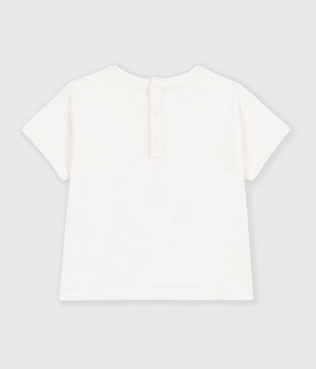 Kurz&auml;rmeliges Baby-T-Shirt aus einfarbiger Baumwolle mit Motiv weiss