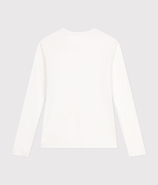 Langärmeliges Damen-T-Shirt "L'Iconique" mit Mäusezähnchenkante aus einfarbigem Rippstrick weiss ECUME