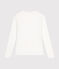 Langärmeliges Damen-T-Shirt "L'Iconique" mit Mäusezähnchenkante aus einfarbigem Rippstrick weiss ECUME