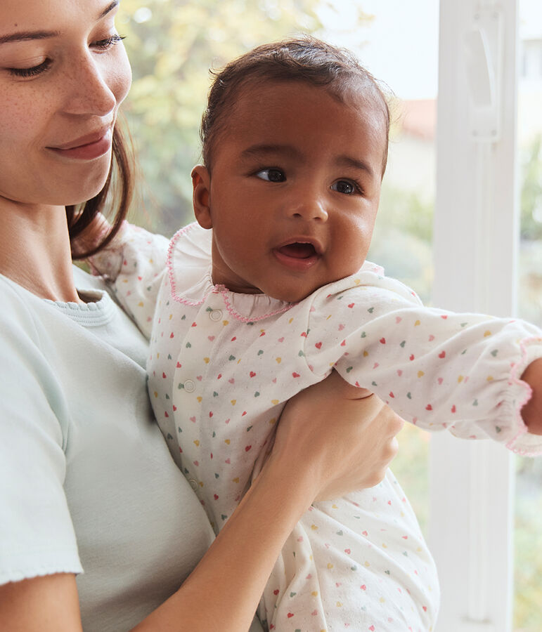 Gebl&uuml;mter Strampler mit Kragen aus Doppeljersey weiss/vielfarbig