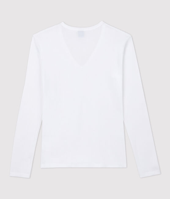 Damen-T-Shirt aus Baumwolle mit V-Ausschnitt weiss ECUME