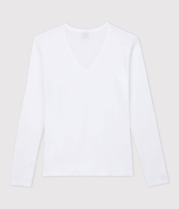Damen-T-Shirt aus Baumwolle mit V-Ausschnitt weiss