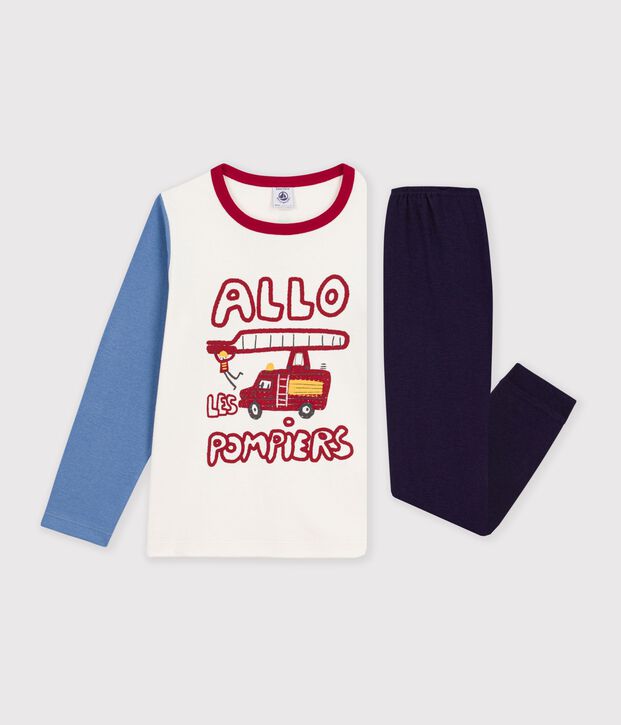 Kinder-Pyjama aus Baumwolle mit Feuerwehr-Motiv blau/vielfarbig