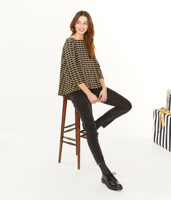 Kariertes Shirt für Damen schwarz NOIR/gelb OR