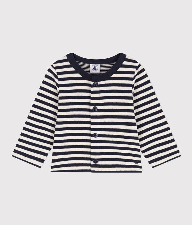 Baby-Cardigan aus gestreiftem Doppeljersey blau/naturfarben