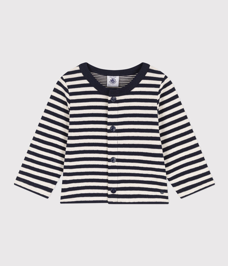 Baby-Cardigan aus gestreiftem Doppeljersey blau/naturfarben