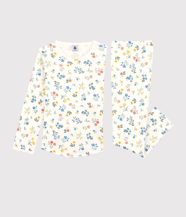 Kinderpyjama f&uuml;r M&auml;dchen weiss/vielfarbig