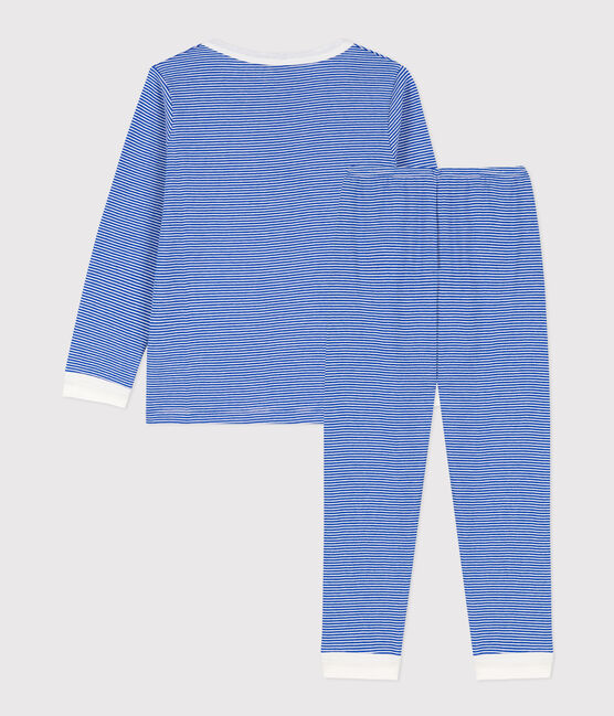 Kinderpyjama aus Baumwolle mit Ringelstreifen blau PERSE/weiss MARSHMALLOW