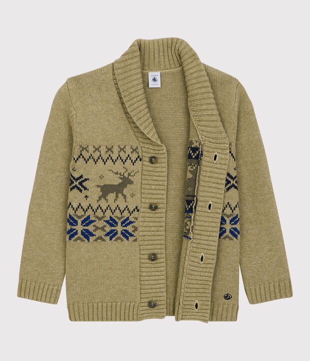 Kinder-Cardigan aus Wolle und Baumwolle f&uuml;r Jungen beige/vielfarbig
