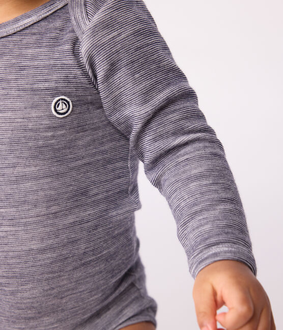 Langärmliger Baby-Body aus Wolle und Baumwolle blau SOIR/ MARSHMALLOW