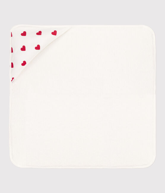 Baby-Badetuch aus Baumwolle mit Herzmotiv weiss MARSHMALLOW/rot TERKUIT