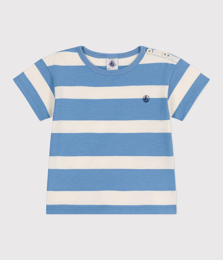 Kurz&auml;rmeliges Baby-T-Shirt aus Baumwolle mit Streifen blau/naturfarben