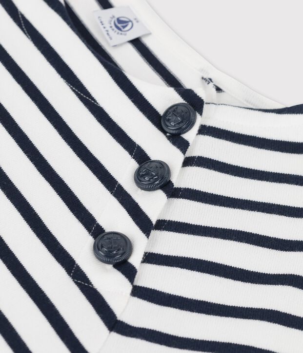 Gekn&ouml;pftes Streifenshirt aus Baumwolle f&uuml;r Damen weiss/blau