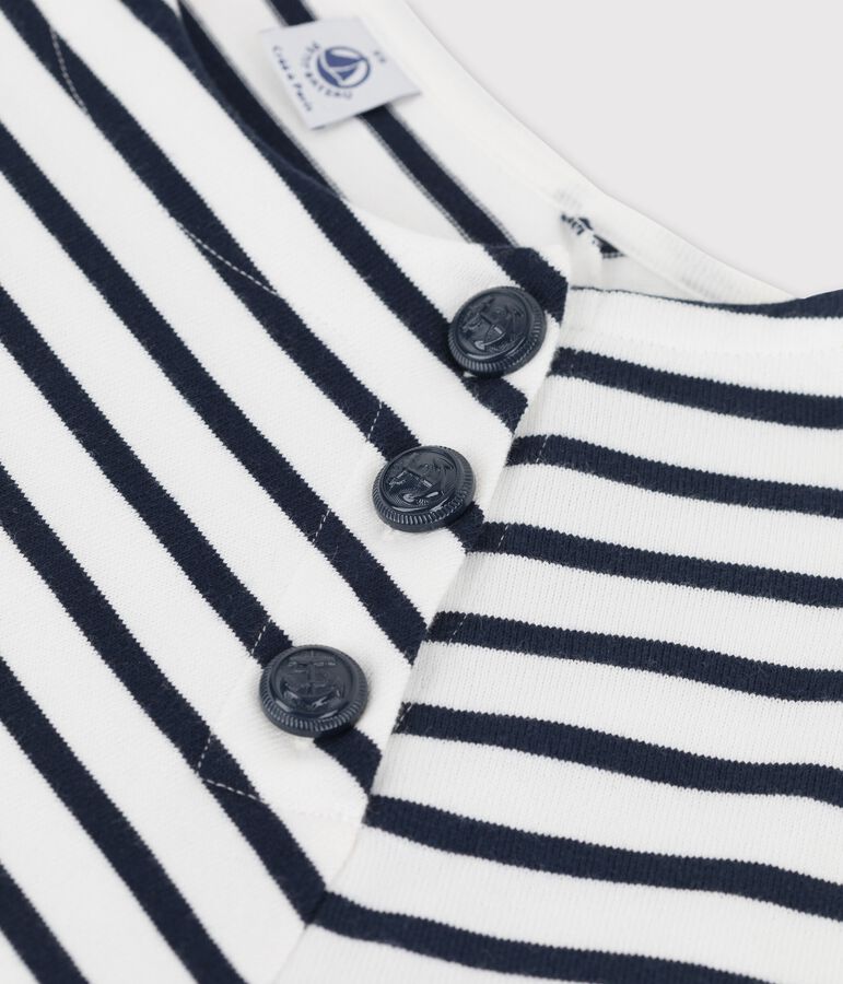 Gekn&ouml;pftes Streifenshirt aus Baumwolle f&uuml;r Damen weiss/blau