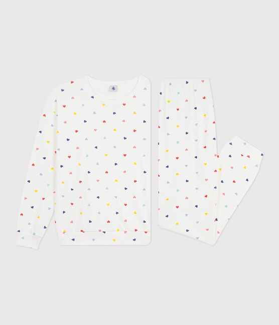 Damen-Pyjama aus Baumwolle und Elastan mit Herzmotiv weiss MARSHMALLOW/weiss MULTICO