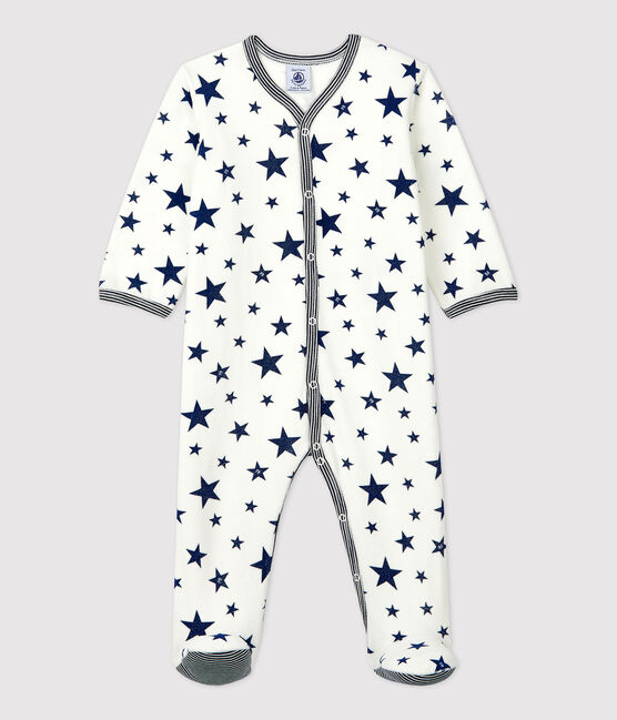 Baby-Strampler aus Nicki mit blauen Sternen weiss MARSHMALLOW/blau MEDIEVAL